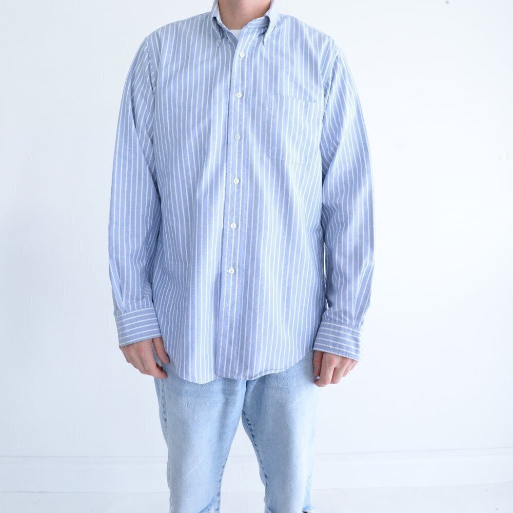 L.L. Bean Light Blue White Striped Dress Shirt